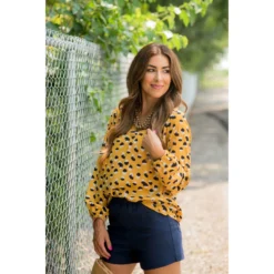 Mustard/Navy Dot Blouse