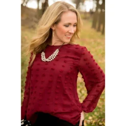 Textured Dots Cinched Sleeve Blouse -Women's Clothing Store BB 5684 81e90930 7cbd 40e3 b0c7 6948a7a533f1