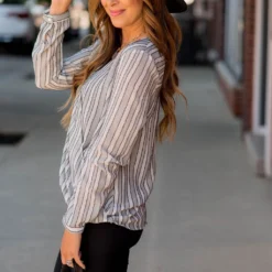 Vertical Stripe V-Neck Wrap Blouse -Women's Clothing Store BB 5684 daa09fd0 728e 42b2 ab81 cfba8170a14f 570833