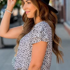 Ruffle Sleeve Mini Leopard Blouse -Women's Clothing Store BB 5690 bd18c7c5 973c 4a38 9a94 d078367c8914 173793