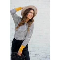 Two Directional Stripe Solid Trim Tee -Women's Clothing Store BB 5716 e18ba2ad 2784 44b6 a22d bc16f6aa0c33