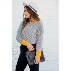 Two Directional Stripe Solid Trim Tee -Women's Clothing Store BB 5723 f082039c cef1 4a69 9d20 bc09282f926d