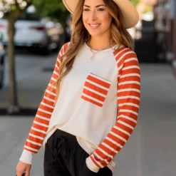 Striped Sleeve Pocket Sweatshirt -Women's Clothing Store BB 5733 6c7ff336 b1db 40fa a5a6 fc38c845f13b 802458