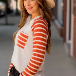 Striped Sleeve Pocket Sweatshirt -Women's Clothing Store BB 5738 ddece2a2 a5d9 42ca a5cc 66851322ba1a 287759