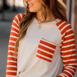 Striped Sleeve Pocket Sweatshirt -Women's Clothing Store BB 5744 f8714fce 41af 4ec2 b910 a48390b098cf 767113