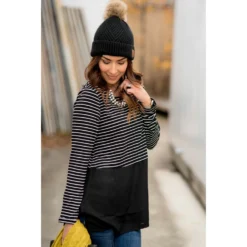 Striped Top Blouse Bottom Tee -Women's Clothing Store BB 5749 6d87216f 68c0 4378 b113 c01fceb61fd7