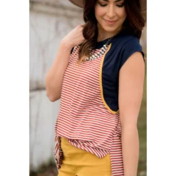 Striped Solid Sleeve Tee -Women's Clothing Store BB 5759 34e6dea3 d2bd 4d47 a06f fd7971655fa2
