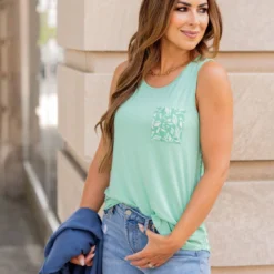 Geo Leaves Back Pocket Tank -Women's Clothing Store BB 5761 3d9e658d 9191 4f6f 9df1 917ba555d409 603684