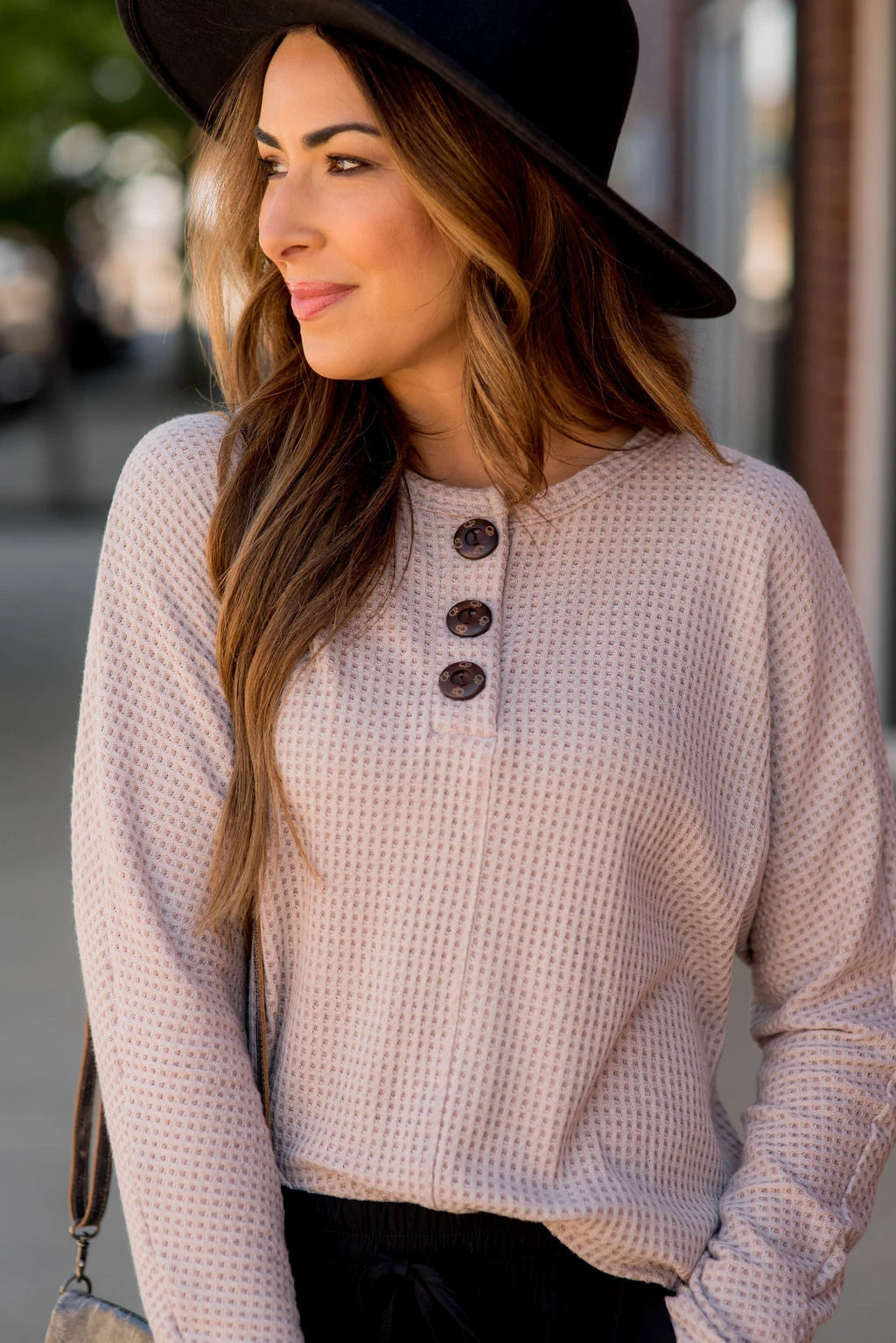 Textured Triple Button Top Long Sleeve Tee 7 Textured Triple Button Top Long Sleeve Tee - Image 7