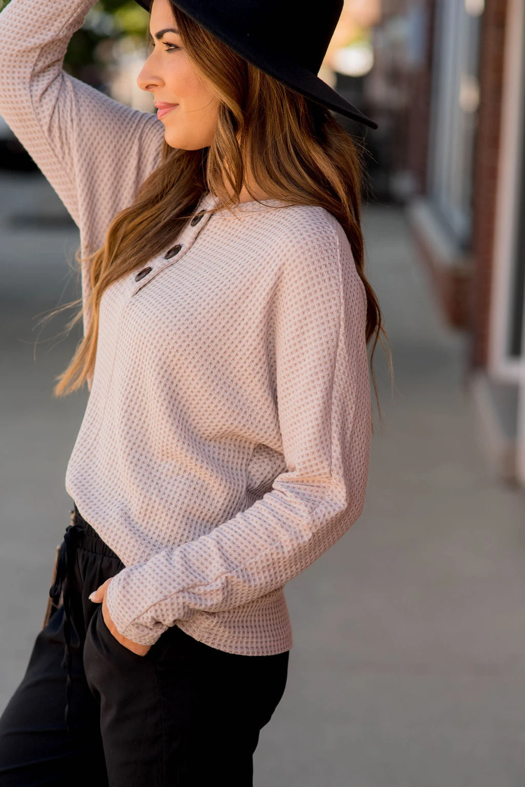 Textured Triple Button Top Long Sleeve Tee 8 Textured Triple Button Top Long Sleeve Tee - Image 8