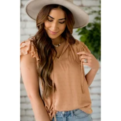 Mini Dot Ruffle Short Sleeve Blouse -Women's Clothing Store BB 5788