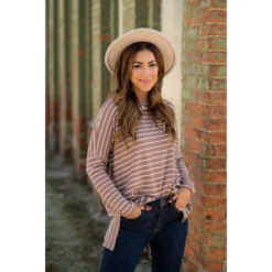 Striped Side Slit Long Tee -Women's Clothing Store BB 5812 d88a0d8e 717f 4ec7 8e7b 6a20a3924369