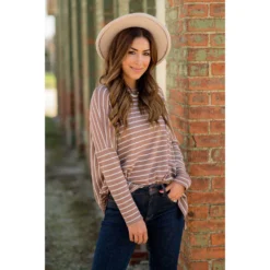 Striped Side Slit Long Tee -Women's Clothing Store BB 5816 b1f4e1c2 bb14 4e53 aaf6 1520b3c07114