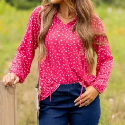 Spotted Tie Top Blouse