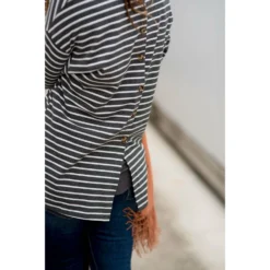 Striped Button Back Slit Tee -Women's Clothing Store BB 5868 95a08fcf 143b 40d8 9f88 3b9c8528e70e