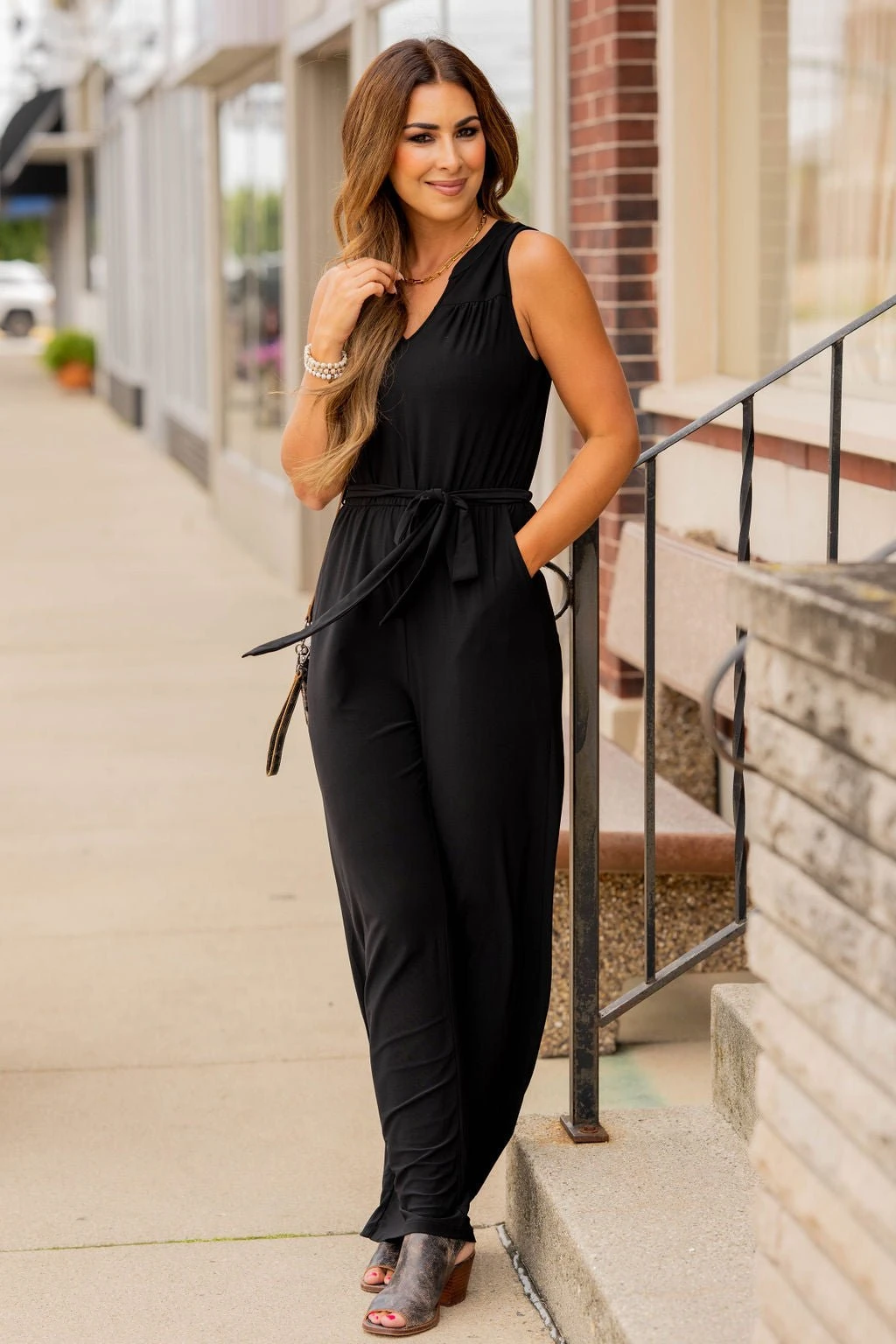 Tie Waist V Jumpsuit 3 Tie Waist V Jumpsuit - Image 3