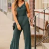 Draped Collar Thin Strapped Jumpsuit