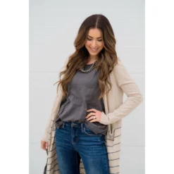 Bottom Striped Tunic Cardigan -Women's Clothing Store BB 5912