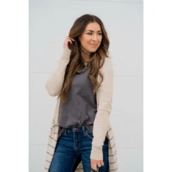 Bottom Striped Tunic Cardigan -Women's Clothing Store BB 5914 6af19227 ce6f 49b6 a6da 6a0ecbb43e17
