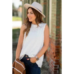 Cinched Neck Textured Dot Tank -Women's Clothing Store BB 5943 12fb615a 56b8 481a b808 f4b4b08b3899