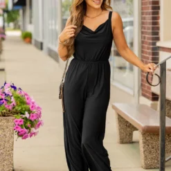Draped Collar Thin Strapped Jumpsuit -Women's Clothing Store BB 5946 708249