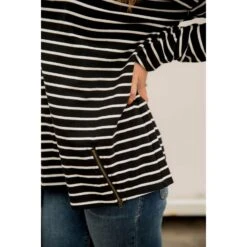 Mixed Stripe Zipper Bottom Sweatshirt -Women's Clothing Store BB 5956