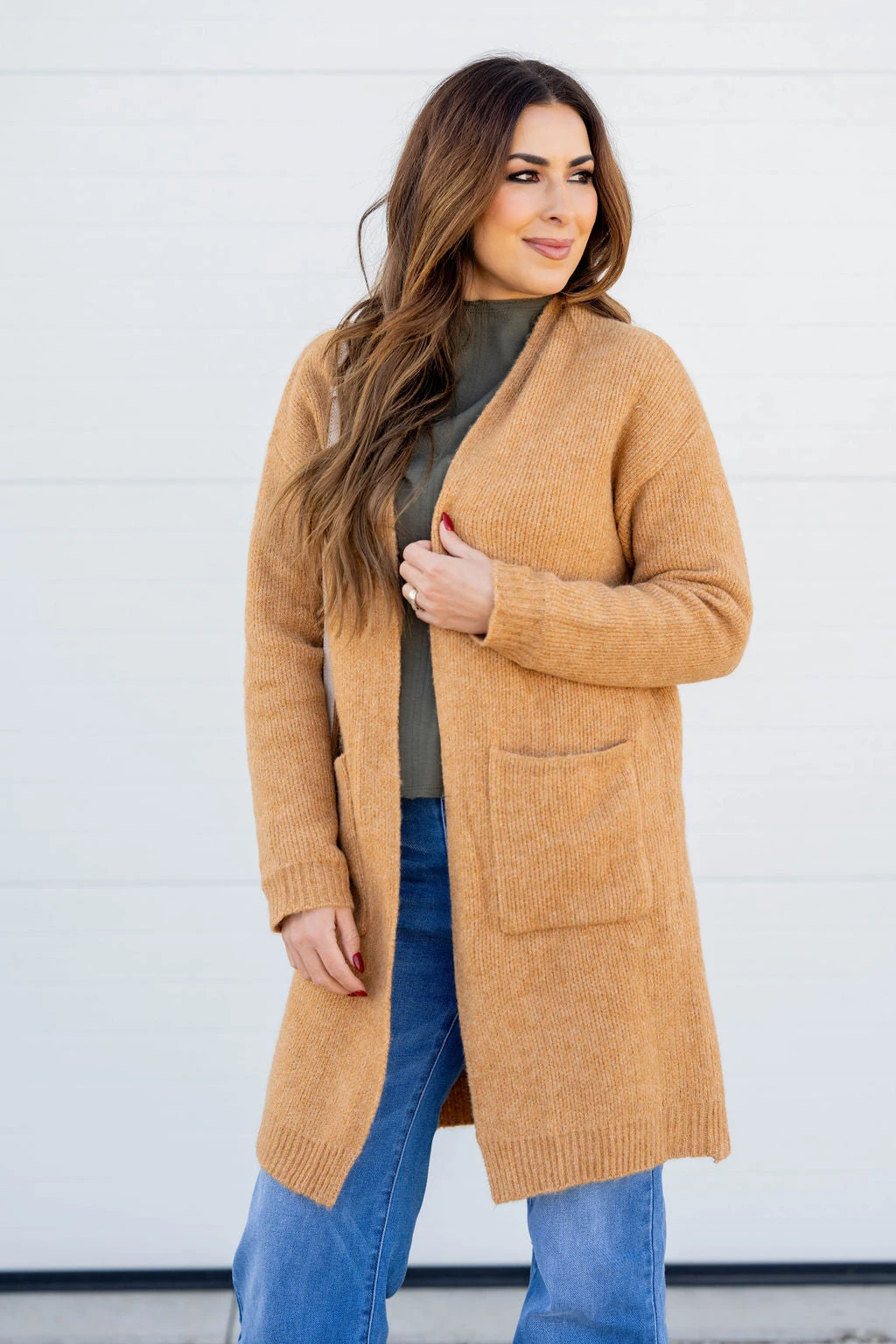 Heathered Ribbed Trim Tunic Cardigan 2 Heathered Ribbed Trim Tunic Cardigan - Image 2