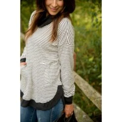 Solid Trimmed Striped Cowl Neck -Women's Clothing Store BB 5989