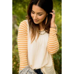 Striped Sleeve/Back Long Sleeve Tee -Women's Clothing Store BB 6003