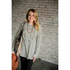 Striped Wildflower Ruffle Long Sleeve Tee -Women's Clothing Store BB 6018 faca6ca6 6cac 40a3 8578 9bc1bbd41370