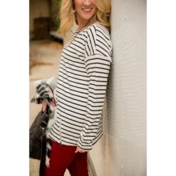 Mixed Stripe Zipper Bottom Sweatshirt -Women's Clothing Store BB 6024 651ff6f6 0a95 4488 b5c1 8d60ab4fab1a