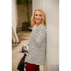 Mixed Stripe Zipper Bottom Sweatshirt -Women's Clothing Store BB 6026 28601e6b bfb8 4c36 bdd7 f43462ff8154