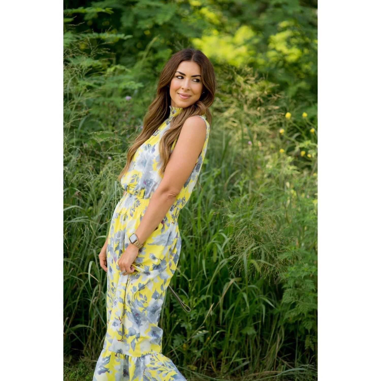 Grey Floral Ruffle Trim Tank Maxi 3 Grey Floral Ruffle Trim Tank Maxi - Image 3