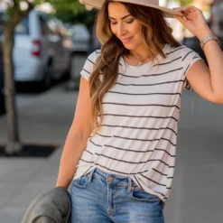 Thin Striped Basic Short Sleeve Tee -Women's Clothing Store BB 6090 2846aa97 4fe3 4207 8b44 10f6bb5895ff 799055