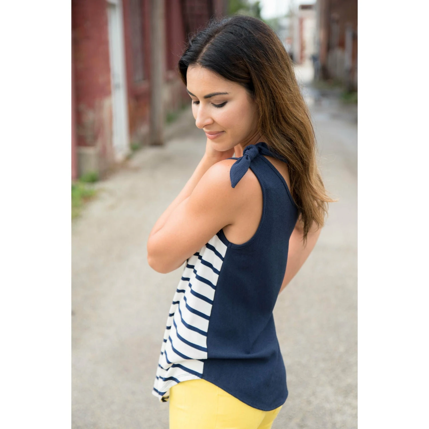 Striped Front Tie Top Tank 4 Striped Front Tie Top Tank - Image 4