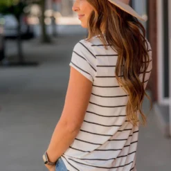 Thin Striped Basic Short Sleeve Tee -Women's Clothing Store BB 6098 da0268b4 d5e8 4223 9912 cd99137ffaee 990806