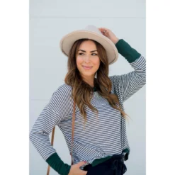 Two Directional Stripe Solid Trim Tee -Women's Clothing Store BB 6099 68c22f1e c5f0 47ed b778 a0c08d9943d2