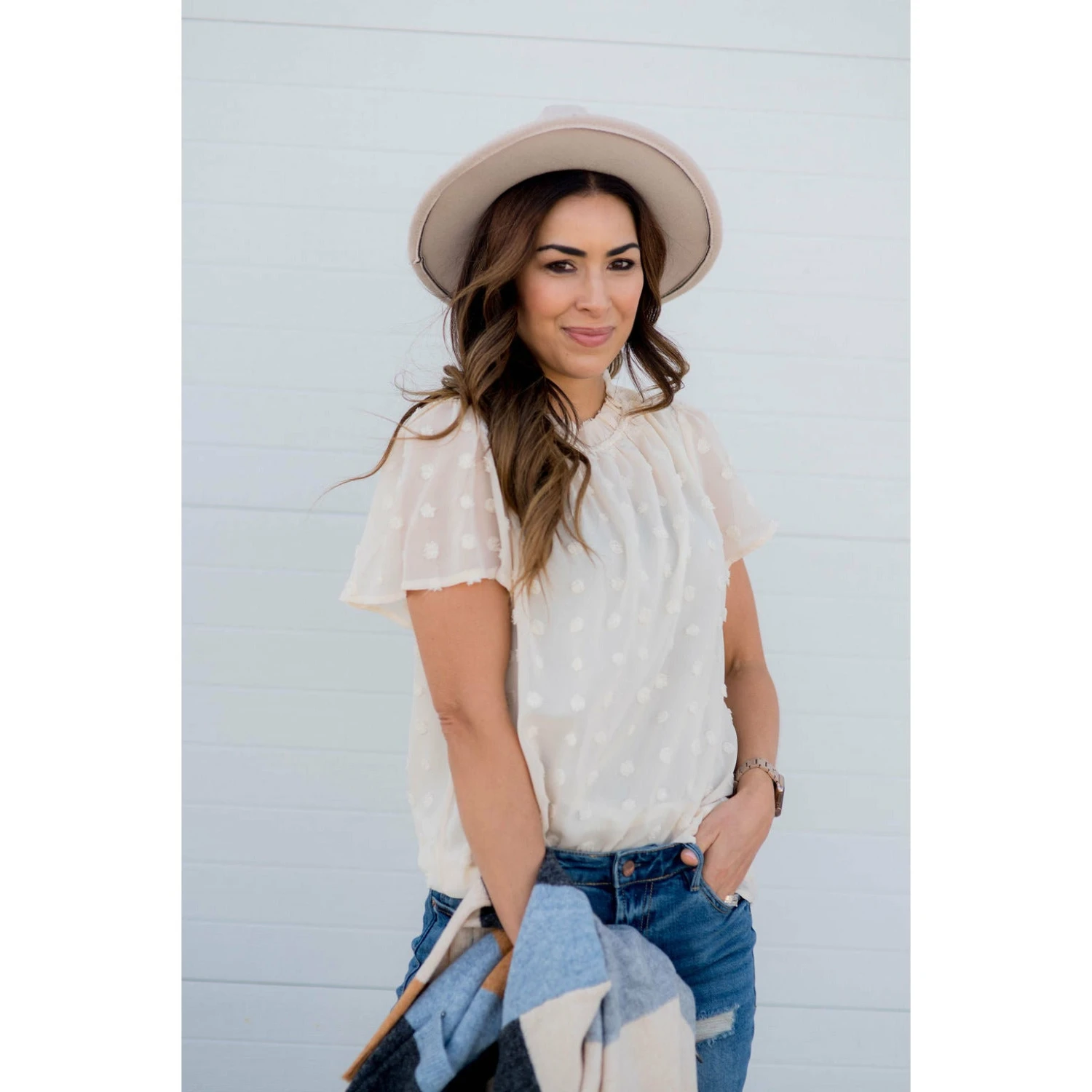 Textured Dot Cinch Neck Tunic Blouse 15 Textured Dot Cinch Neck Tunic Blouse - Image 15