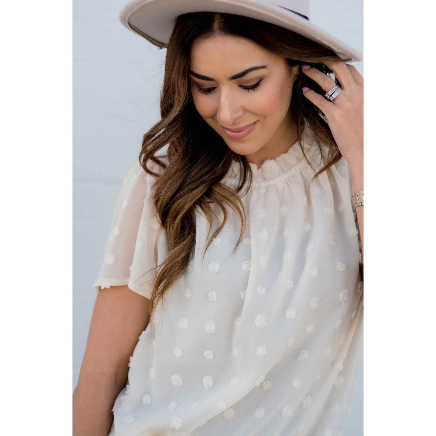 Textured Dot Cinch Neck Tunic Blouse 9 Textured Dot Cinch Neck Tunic Blouse - Image 9