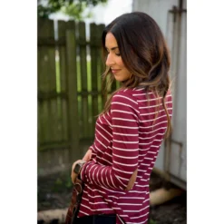 White Striped Elbow Patch Tee -Women's Clothing Store BB 6156 57e5a89b bba7 46d2 b950 c80f84b9f636