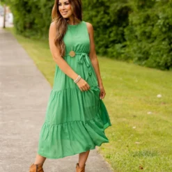 Triple Tiered Tie Waist Midi Dress