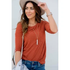 3/4 Sleeve Textured Pocket Tee 38 3/4 Sleeve Textured Pocket Tee -Women's Clothing Store BB 6176 710322b9 bc13 4240 83af 0172aa0b0378