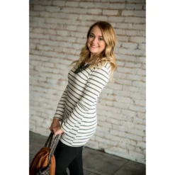Dual Striped Long Sleeve Tee -Women's Clothing Store BB 6180