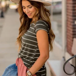 Thin Striped Basic Short Sleeve Tee -Women's Clothing Store BB 6195 b28bd3a2 9154 411d b7d7 642113c4edba 562340