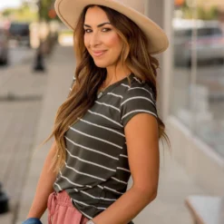 Thin Striped Basic Short Sleeve Tee -Women's Clothing Store BB 6201 2abd1ddb a116 48b4 b53f f70c1b761195 508809