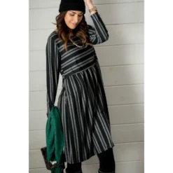 Double Mixed Stripe Dress - Black