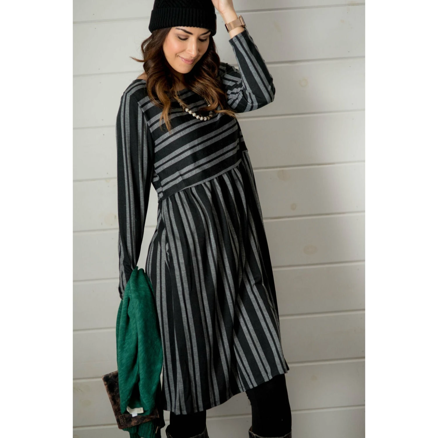 Double Mixed Stripe Dress - Black 1 Double Mixed Stripe Dress - Black