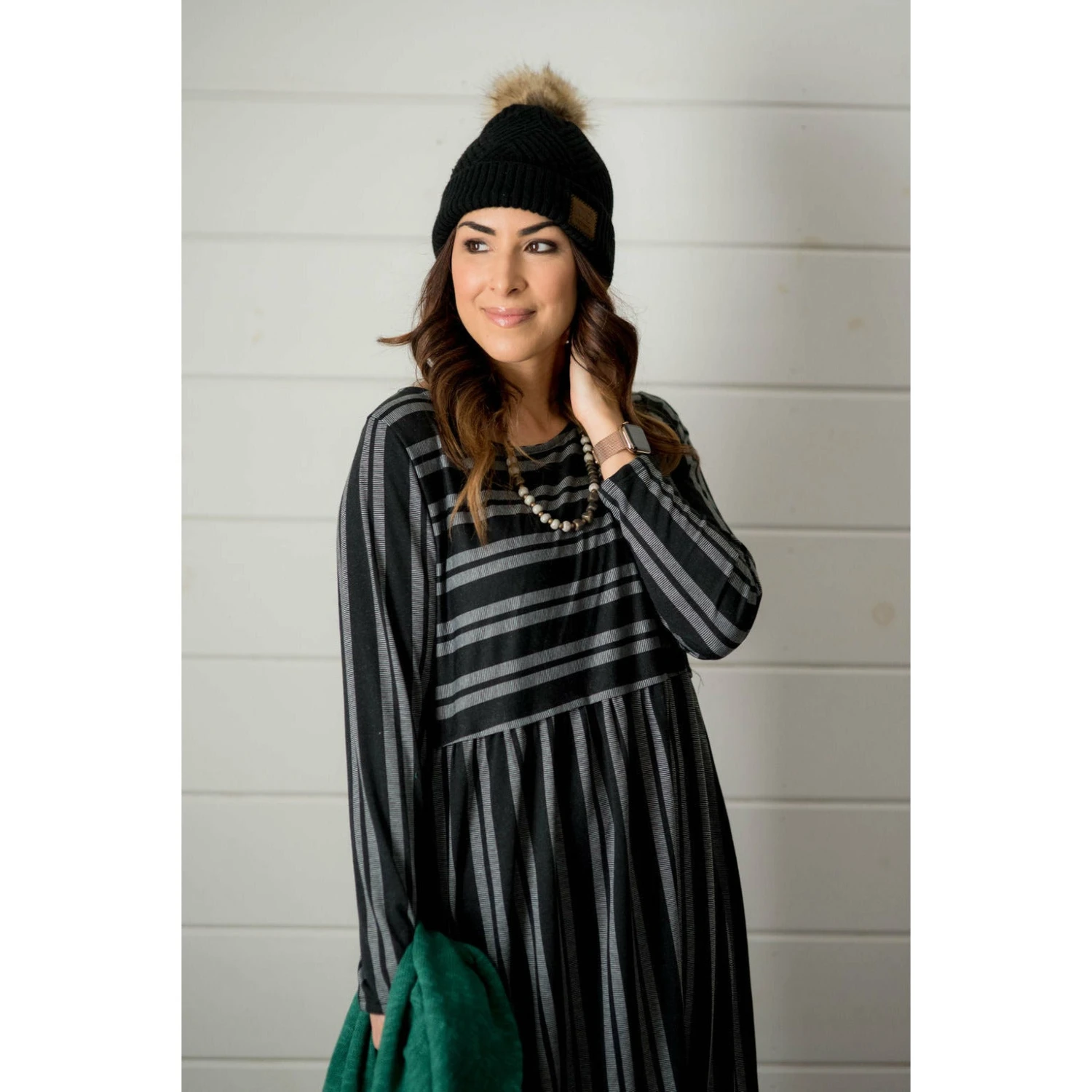Double Mixed Stripe Dress - Black 2 Double Mixed Stripe Dress - Black - Image 2