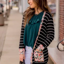 Floral Trimmed Pocket Cardigan