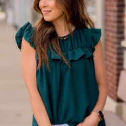 Dressy Bibbed Ruffle Sleeve Blouse